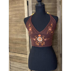 Brown Crochet Halter Plus-Size Crop Top